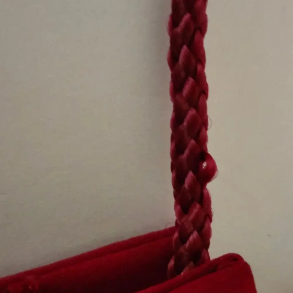 Small Red Satin Evening Clutch/Handbag with Matching Handles and Straps